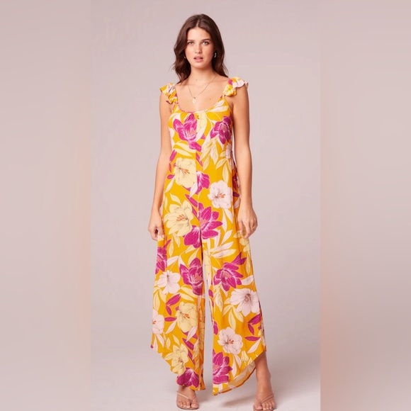 EUPHORIA GOLD FLORAL WIDE LEG JUMPSUIT - Picture 2 of 4